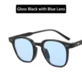 Korean style UV protection square sunglasses with glossy black frame and blue lenses - Glossy Black Blue