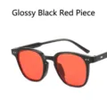 Korean style small face sunglasses with black frames and red lenses - Glossy Black Frame Red Lens