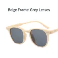 Fashion Korean style sunglasses with beige frame and grey lenses for UV protection - Beige Frame Gray Lens
