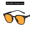 Stylish Korean sunglasses with glossy black frame and vibrant orange lenses - Bright Black Orange Lens
