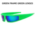Occhiali da sole sportivi da ciclismo Y2K verdi con lenti a specchio blu riflettenti per tutti - Montatura Verde Specchiata Verde