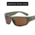 Sporty Y2K pilot sunglasses in matte green with tea tinted lenses - Matte Green Frame Tea Lens