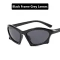 Moderne irreguläre Sportsonnenbrille mit schwarzem Rahmen und grauen Gläsern - Schwarzer Rahmen Graue Gläser