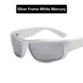 Y2K style sporty sunglasses with silver frame and white mirrored lenses variant - Silver Frame Silver Mirrored Lens