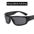 Y2K style retro pilot sunglasses featuring bright black frames and dark grey lenses - Glossy Black/Grey Lens