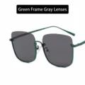 Fashionable oversized sunglasses with green frame and grey lenses for women's styling - Unisex / Green Frame Grey Lens