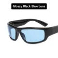 Trendy Y2K style sunglasses featuring a glossy black frame and vibrant light blue lenses - Glossy Black Blue