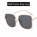 Fashionable oversized semi-rimless sunglasses with gold frame and grey lenses for women - Unisex / Gold Frame Grey Lens