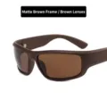 Matte brown Y2K style wrap-around sunglasses with tea lenses for fashion streetwear - Matte Brown Frame with Tea Lens