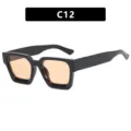 Gafas de sol retro de montura cuadrada negra con lentes de color ámbar claro para mujer - Bisagra de Metal / Negro Brillante Champán