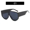 Oversized shield sunglasses with black frame fashion runway style variant C1 model - Shield Style (9095) / Glossy Black Gray Lens