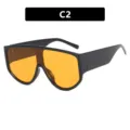 Oversized shield sunglasses with black frame and orange lenses for fashion catwalk - Shield Style (9095) / Bright Black Orange Lens