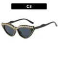 Elegant black cat-eye sunglasses featuring sparkling rhinestone embellishments and dark lenses, C3 - Bright Black Full Gray Style (C3)