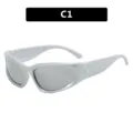 Futuristic silver Y2K cycling sunglasses for kids with sporty streamlined frame - Silver Frame White Mirror Lens
