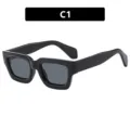 Gafas de sol cuadradas negras elegantes con montura gruesa de acetato para unisex - Negro Brillante Gris Completo
