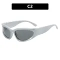 Futuristic silver Y2K children's cycling sunglasses featuring protective gray lenses - Silver Frame Grey Lens