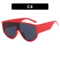 Oversized shield sunglasses with vibrant red frame and dark windproof lenses - Shield Style (9095) / Red Frame Gray Lens