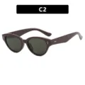 Vintage ρετρό γυαλιά ηλίου cat eye με σκούρο κόκκινο σκελετό και πράσινους φακούς C2 - Μεταλλικός Μεντεσές / Στυλ Μάτι της Γάτας (C2) / Streamer Brown dark green
