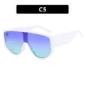 Fashion oversized one-piece sunglasses with white frame and blue-green gradient lens - Shield Style (9095) / White Frame Blue Green Lens