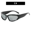 Children's Y2K futuristic cycling sunglasses in glossy black with silver lenses, C4 - Black Frame Silver Mirror