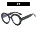 Oversized ronde zwarte bril uitgerust met blauwlichtfilter lenzen, variant C1 - Glanzend Zwart Montuur Heldere Lens (386)