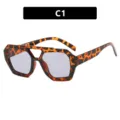 Gafas de sol hexagonales oversize con estampado de leopardo, modelo C1 protección UV - Estilo de Doble Puente Irregular (C3) / Carey Gris Claro