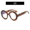 Stijlvolle grote ronde bril met schildpadmotief en blauwlichtfilter met metalen accenten - Luipaardprint Montuur Heldere Lens (386)