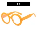 Modieuze oranje grote ronde bril met blauwlichtfilter en decoratieve zilveren studs - Oranje Montuur Heldere Lens (386)
