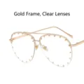 Oversized gold aviator sunglasses featuring rivet accents and clear lenses for women - Gold Frame White Lens