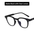 Stylish matte black oversized round square glasses frame with clear lenses for women - Glossy Black Clear Lens
