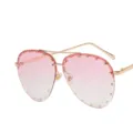 Fashionable gold frame aviator sunglasses with pink gradient riveted lenses for women - Gold Frame Double Pink
