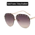 Damen Pilotenbrille mit goldenem Rahmen und grauen Verlaufsgläsern mit Nieten - Goldener Rahmen Doppelt Grau