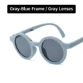 Faltbare runde Kindersonnenbrille in Graublau mit UV-Schutz für Jungen und Mädchen - Grau-Blauer Rahmen Graue Linse