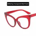 Monture de lunettes œil de chat rouge pailleté vintage avec verres transparents - Verres Transparents / Rouge Transparent Scintillant / Lentille Claire