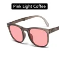 Occhiali da sole pieghevoli per bambini con lenti rosa e montatura color caffè UV - Quadrato Pieghevole (360-1) / Rosa Marrone Chiaro