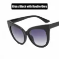 Lunettes de soleil œil de chat rétro avec monture noire brillante et verres dégradés - Noir Brillant Gris Dégradé