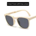 Occhiali da sole pieghevoli per bambini con montatura beige e lenti grigie UV - Quadrato Pieghevole (360-1) / Bianco Crema Lenti Grigie