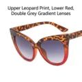 Lunettes œil de chat rétro, haut léopard, bas rouge et verres gris dégradés - Haut Léopard Bas Rouge / Verre Dégradé Gris