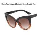 Lunettes de soleil œil de chat rétro avec monture noire et motif léopard en bas - Haut Noir Bas Léopard / Verre Dégradé Thé