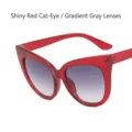 Lunettes de soleil œil de chat rouge pailleté vintage avec verres dégradés gris et cadre léger - Rouge Transparent Scintillant / Verre Dégradé Gris