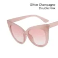 Monture de lunettes vintage œil de chat surdimensionnée pailletée rose pour femmes - Champagne Scintillant / Verre Dégradé Rose
