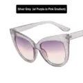 Lunettes yeux de chat vintage à paillettes avec monture gris argent et verres dégradés - Gris Argenté / Verre Dégradé Violet Rose