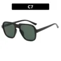 Oversized retro men's sunglasses with black frame and dark green lenses C7 variant - Glossy Black Dark Green Lens (C7)