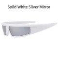 Lunettes de soleil de sport Y2K blanches avec verres argentés miroir pour hommes - Blanc Mat Verre Miroir Argent
