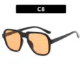 Classic retro square sunglasses featuring black frames and orange lenses for men - Glossy Black Orange Lens (C8)