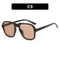 Retro oversized square sunglasses with black frame and brown tinted lenses, model C9 - Bright Black Light Tea Lens (C9)