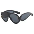 Gafas de sol negras oversize tipo escudo con detalles dorados y diseño de una pieza - Estilo Escudo / Negro Brillante Gris Completo