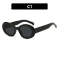 Retro-Oval-Sonnenbrille mit dickem schwarzem Rahmen und Gläsern - Glänzendes Schwarz Grau Stil (C1)