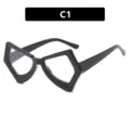 Montura de gafas retro negra con forma de mariposa y diseño geométrico irregular C1 - Montura Negro Brillante Lente Clara Estilo (22042)