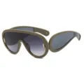 Gafas de sol de pantalla verde oliva futuristas con lentes grises degradadas y montura XXL - Estilo Escudo / Marco Verde / Gris Doble